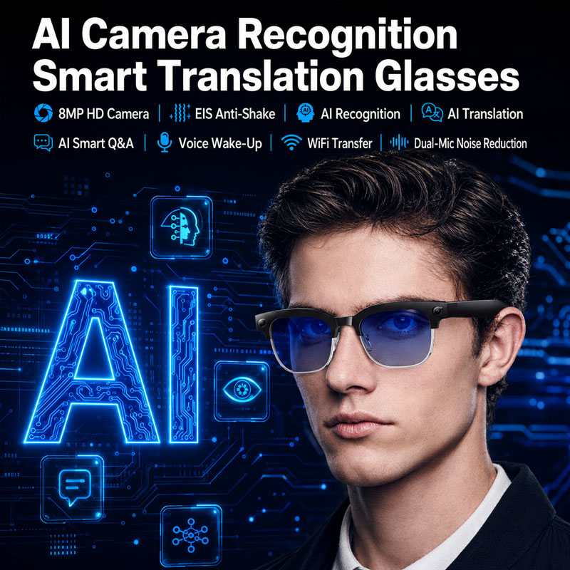 Audio Music Recognition - AIスマート翻訳メガネW630、8MP HDカメラ搭載、ビデオ・オーディオ録画、アウトドアサングラス、BT通話対応ウェアラブルヘッドセット