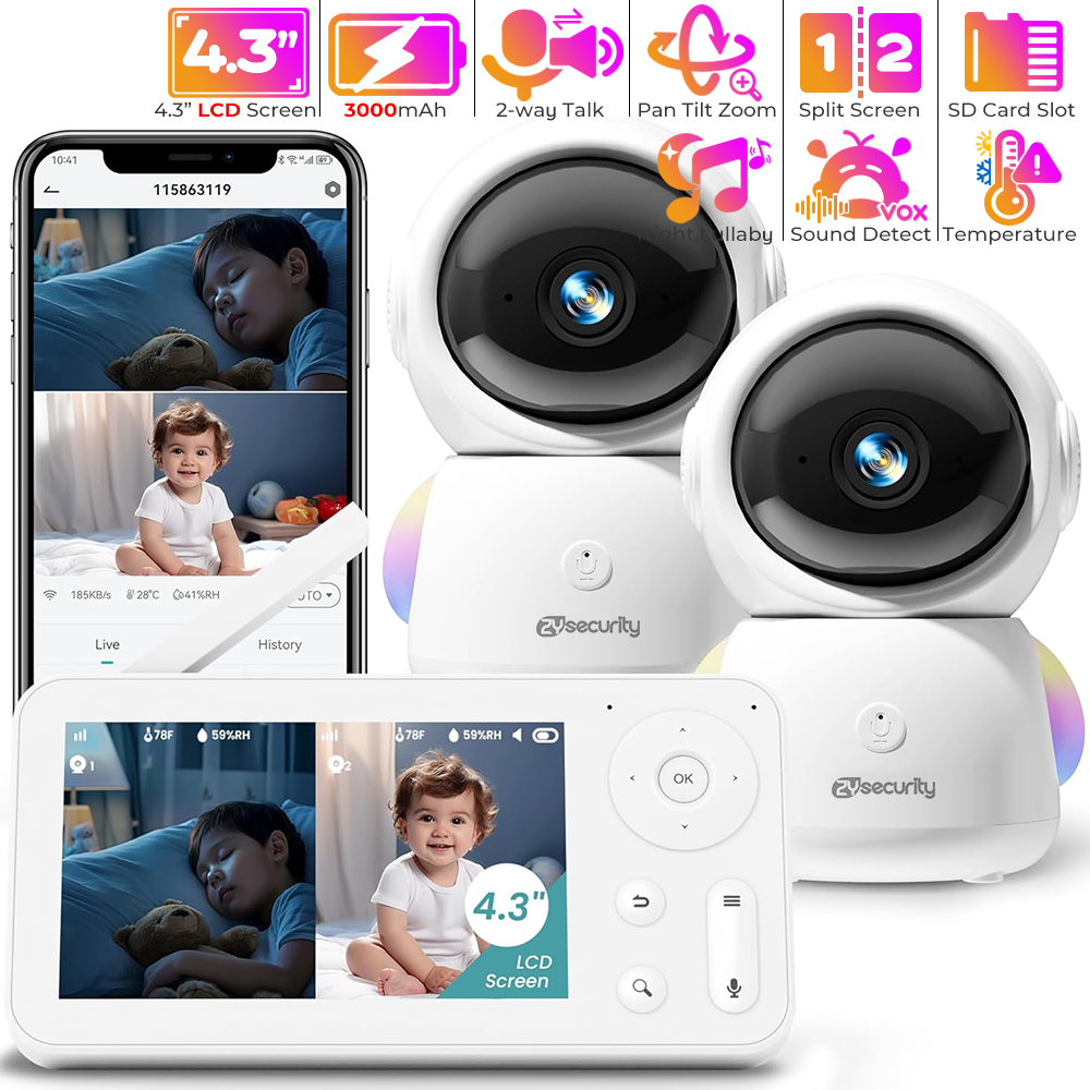 Audio Detect Music - 2K ベビーモニター 2 カメラとオーディオ付きベビーフォン WiFi スマートフォン