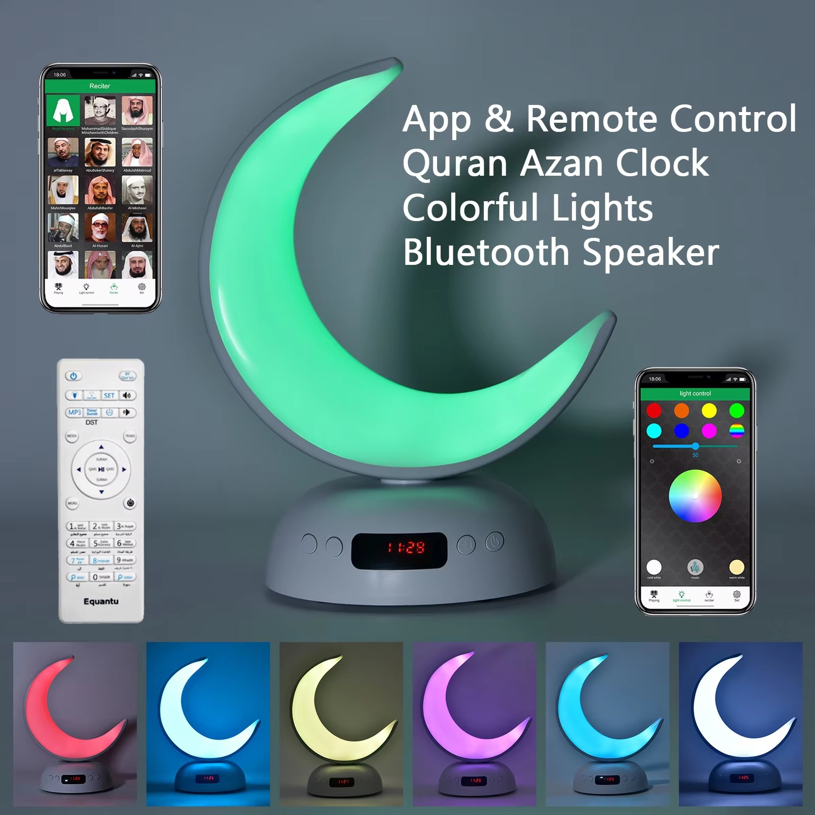 Audio Music Islamic - コーランアザン時計イスラム教ムスリムアラビア語コーラン明るいBluetoothスピーカーポータブルナイトライトランプ聖典ワイヤレスラマダンイスラムアラブ