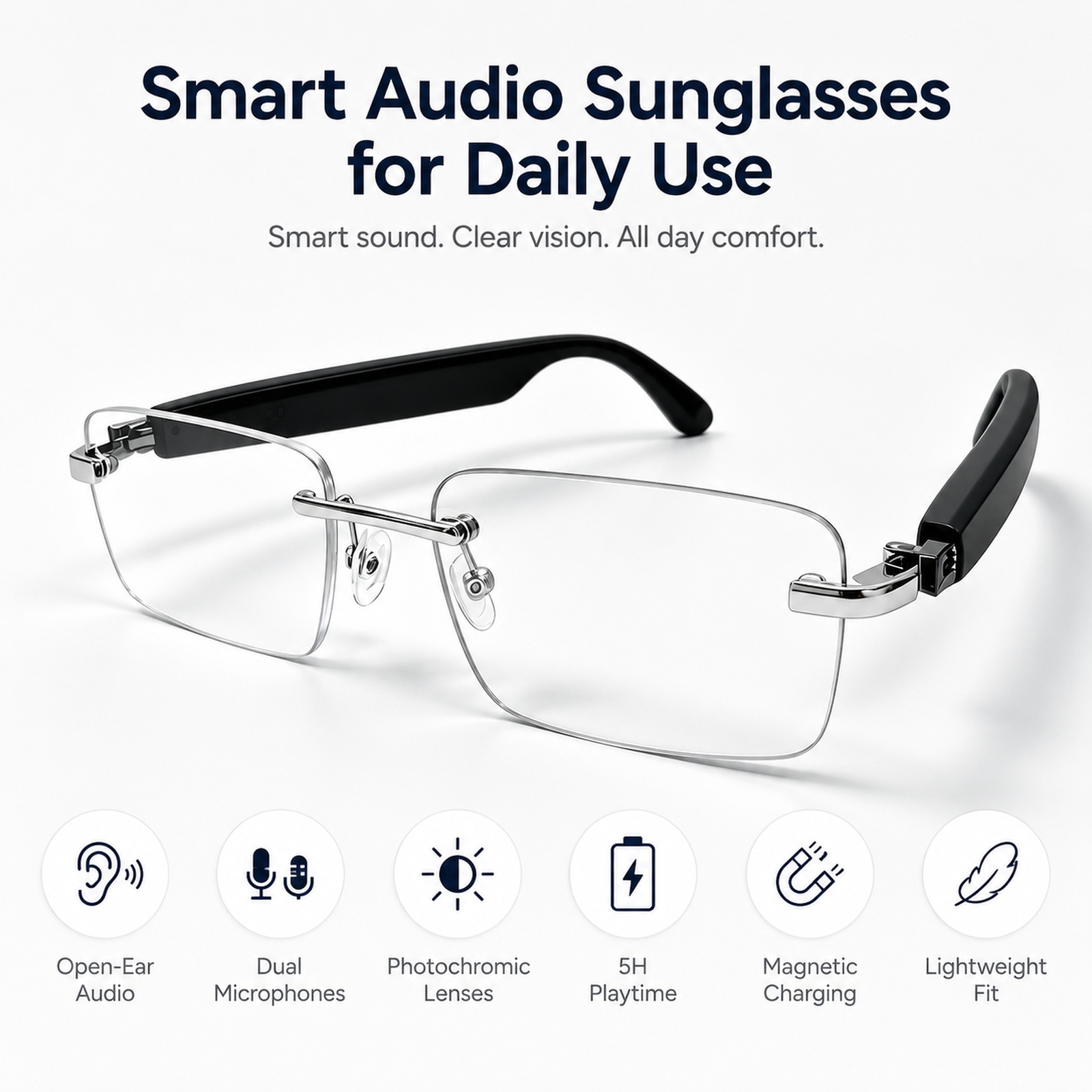 Bluetoothスマートサングラス、調光スマートグラス、通 - Audio Music Voice のレビューと価格