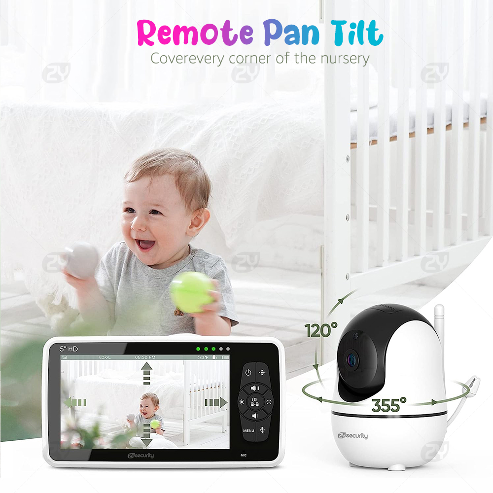 5インチビデオベビーモニター、カメラ2台、パンチルト、4Xズ - Audio Detect Music のレビューと価格